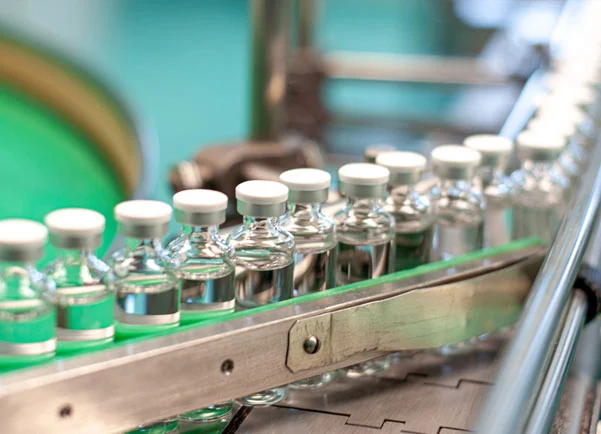 Vials in a vaccine manufacturing facility